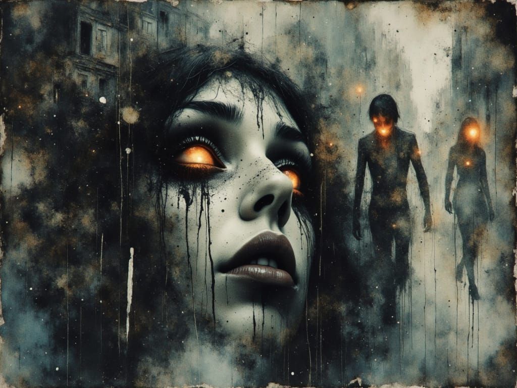 Female Figure Embodies Chaos in Watercolor and Alcohol Ink