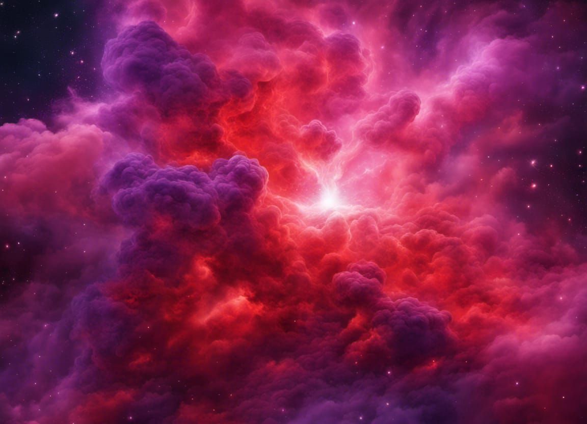 Red nebula cloud with purple in the galaxy
