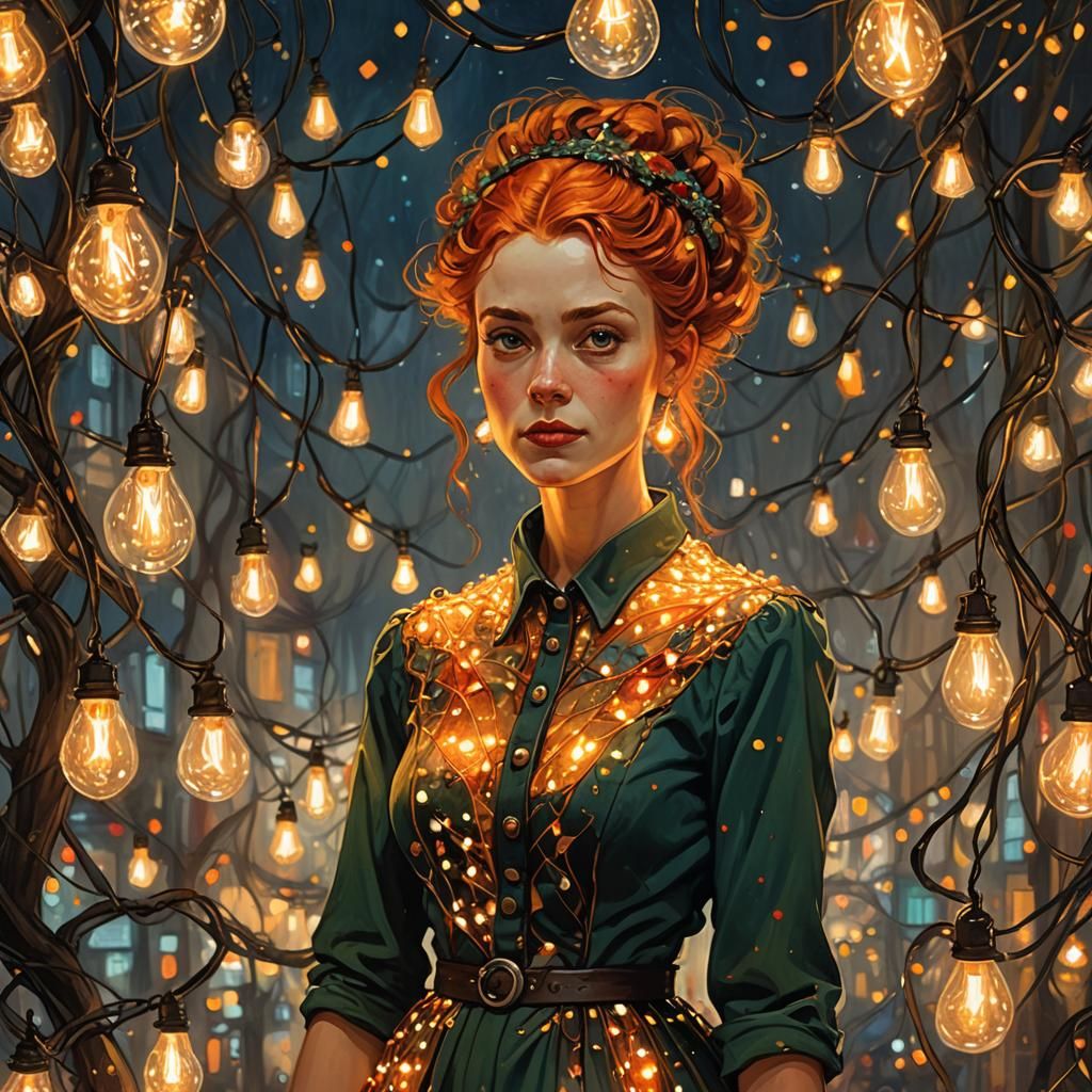 Fairypunk Woman Surrounded by Fairy Lights