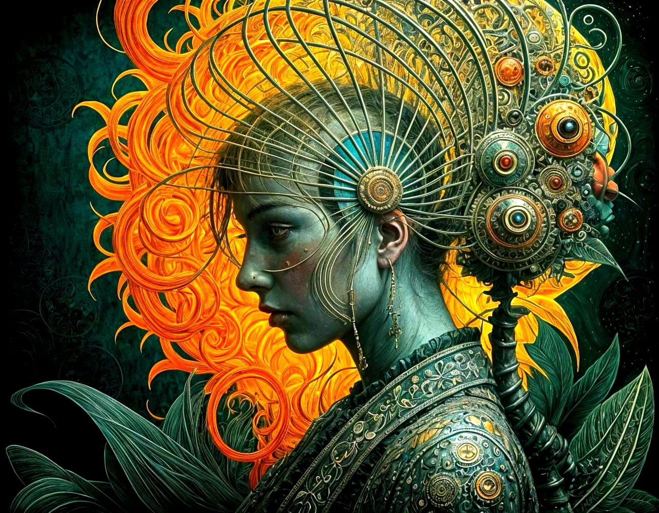 Whimsical Surrealist Portrait in Vibrant, Polychromatic Hues