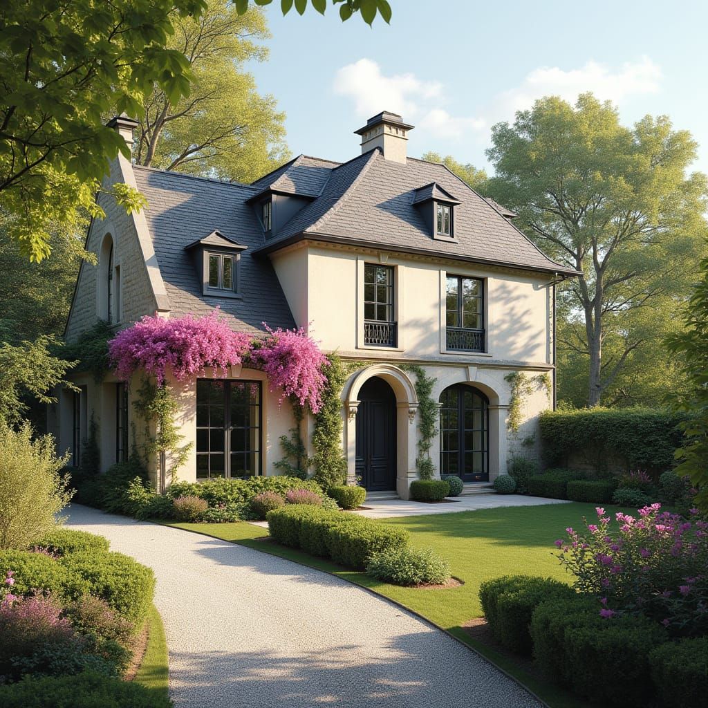 Elegant French-Style House with Manicured Garden