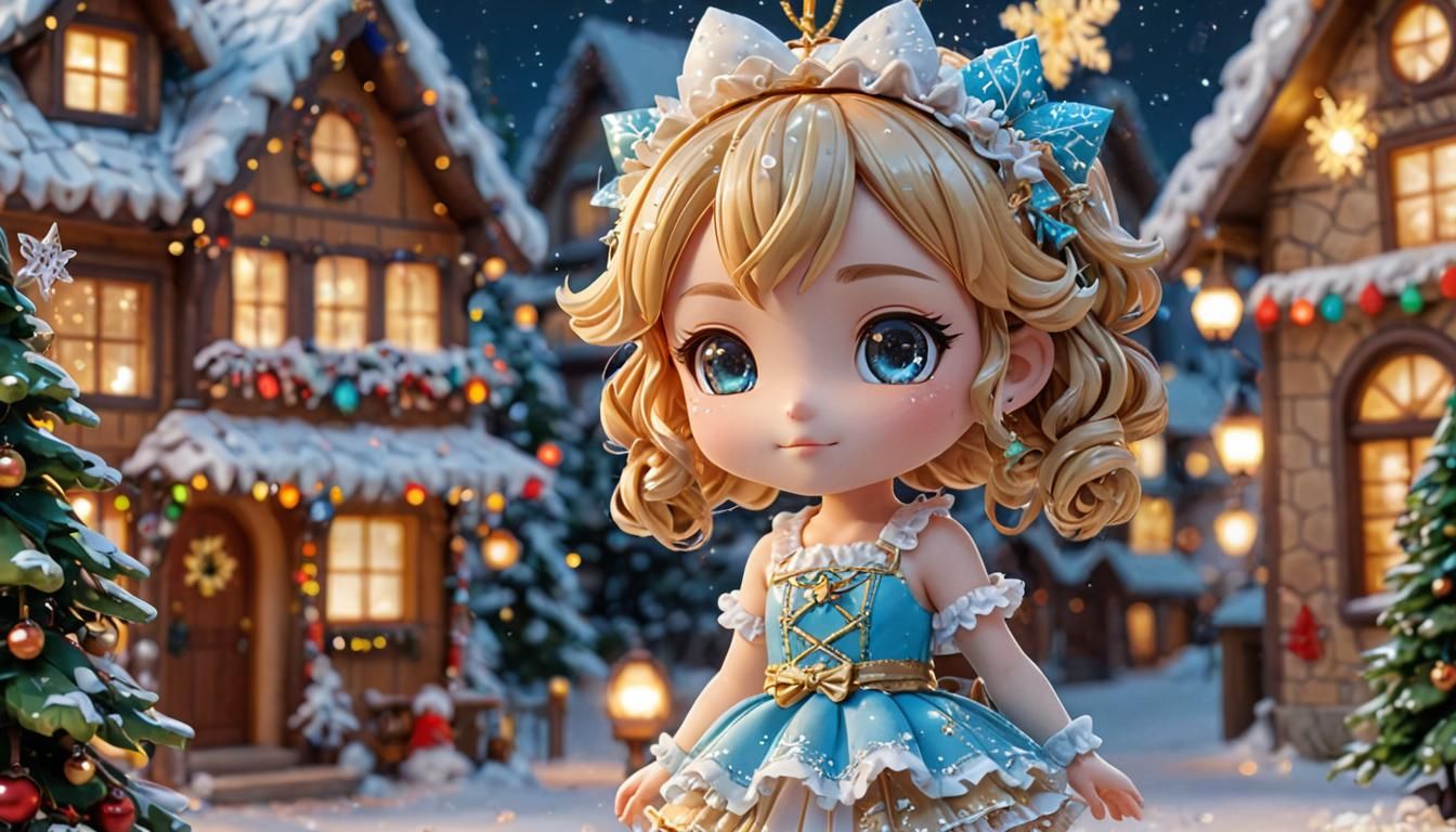 Christmas Kawaii Waifu Figure in Festive Town