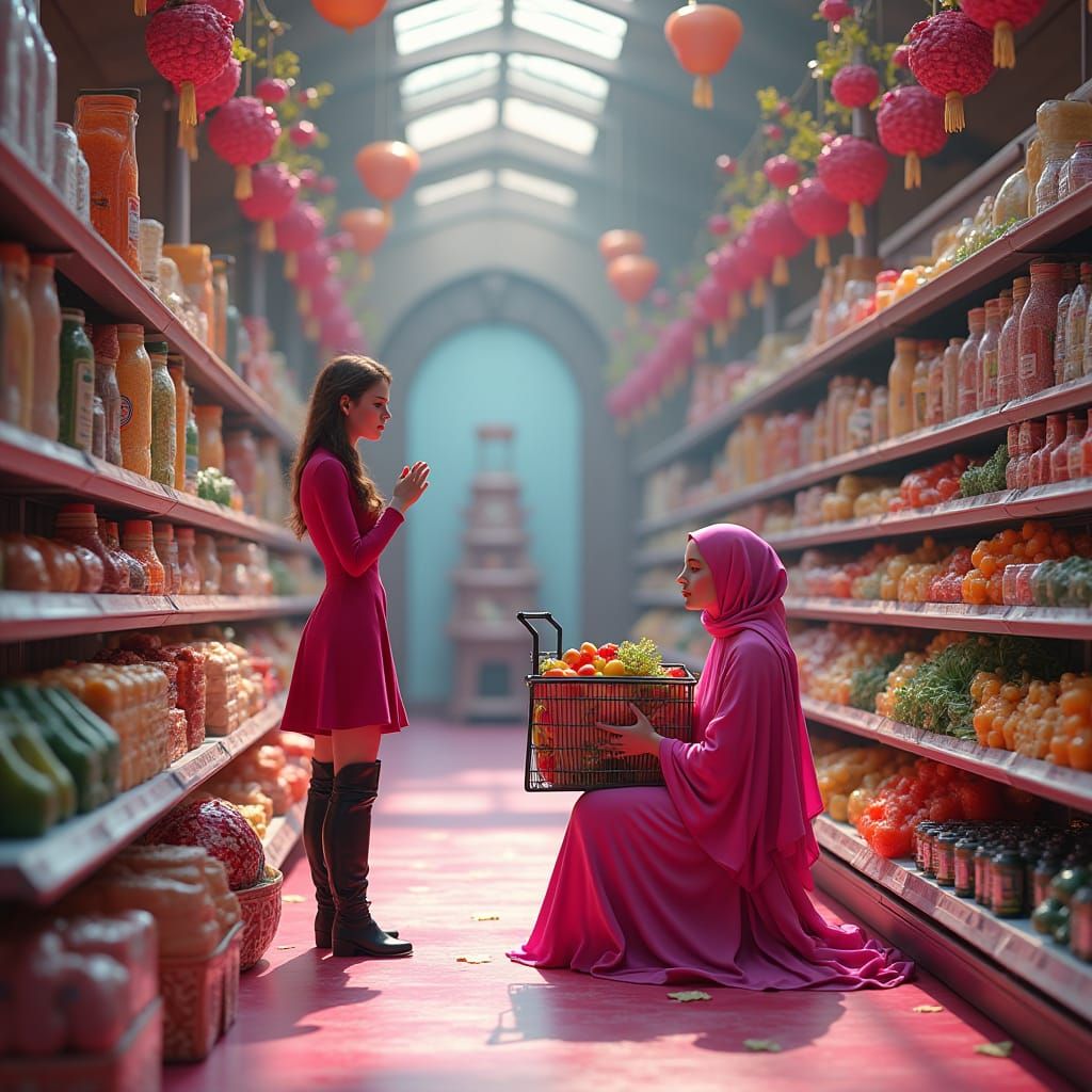Surreal Supermarket Scene with Emma Watson