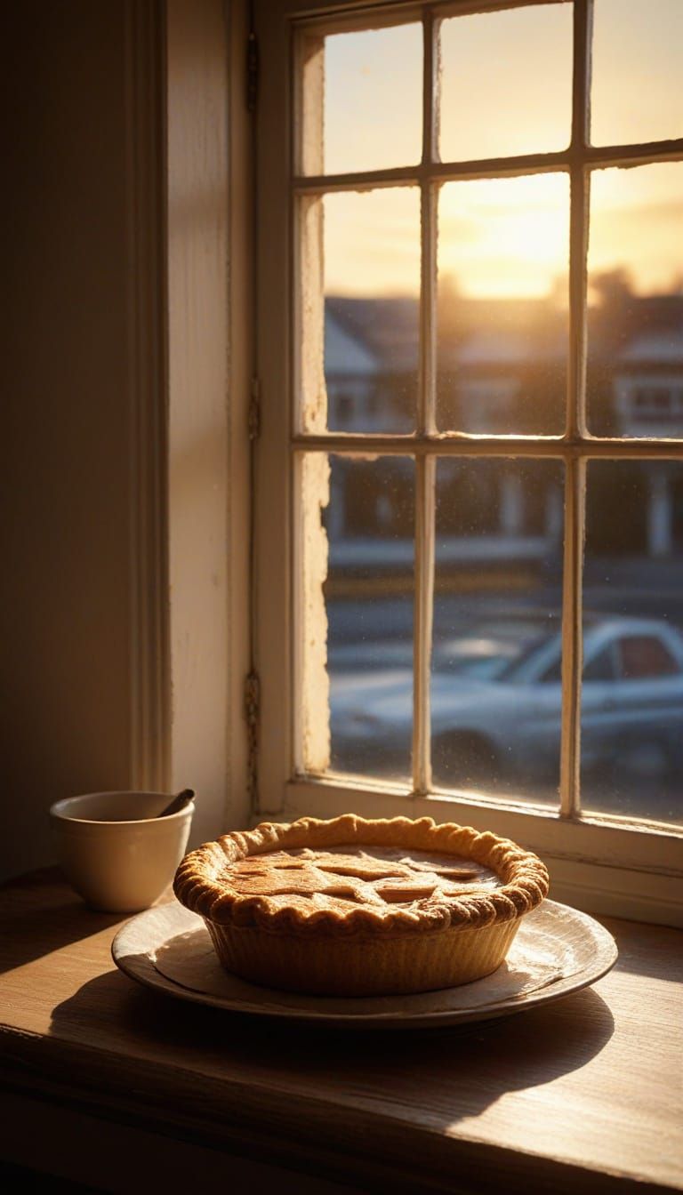 Warm Pie on Window Sill in Golden Hour Light