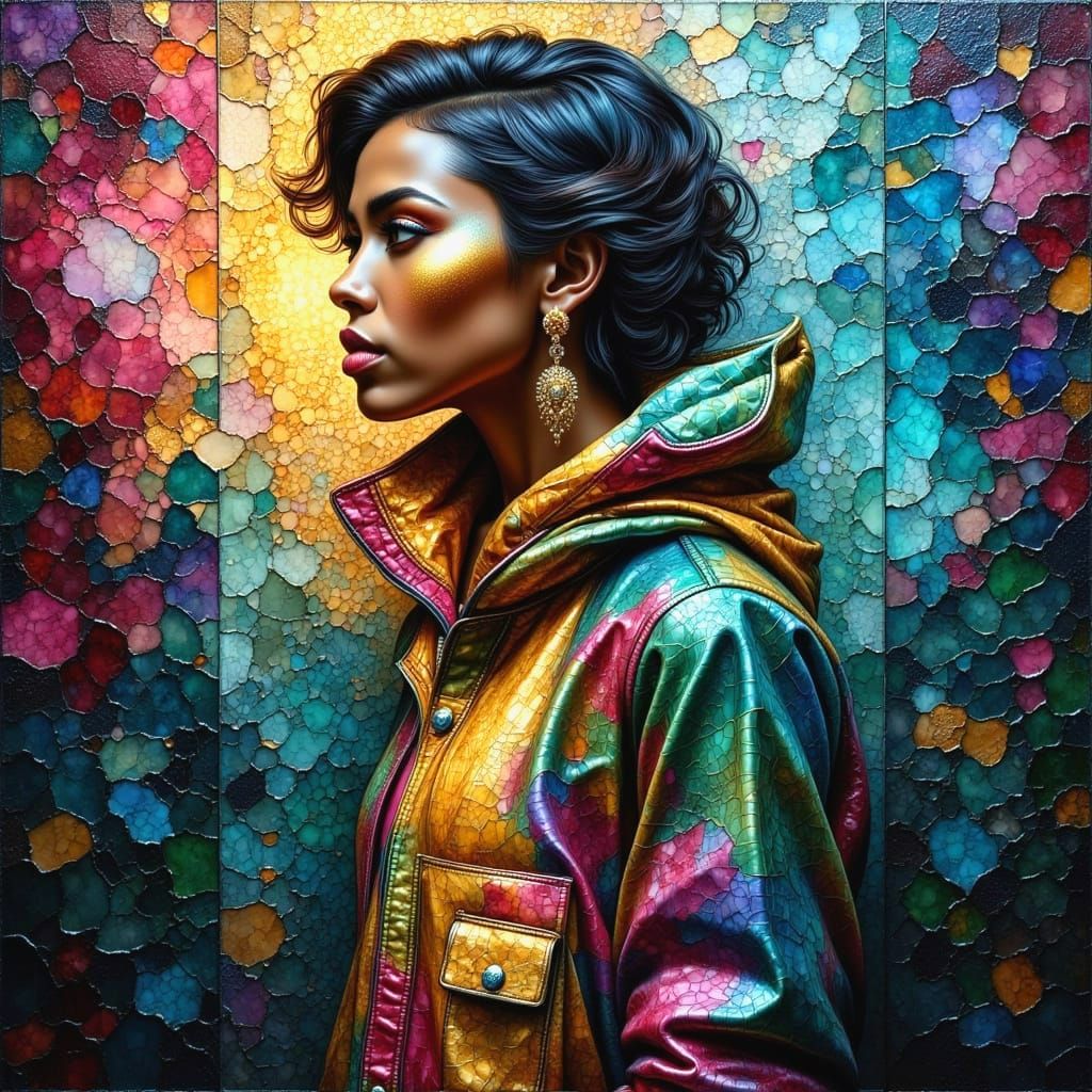 Stylish Woman in Mosaic Style Digital Art