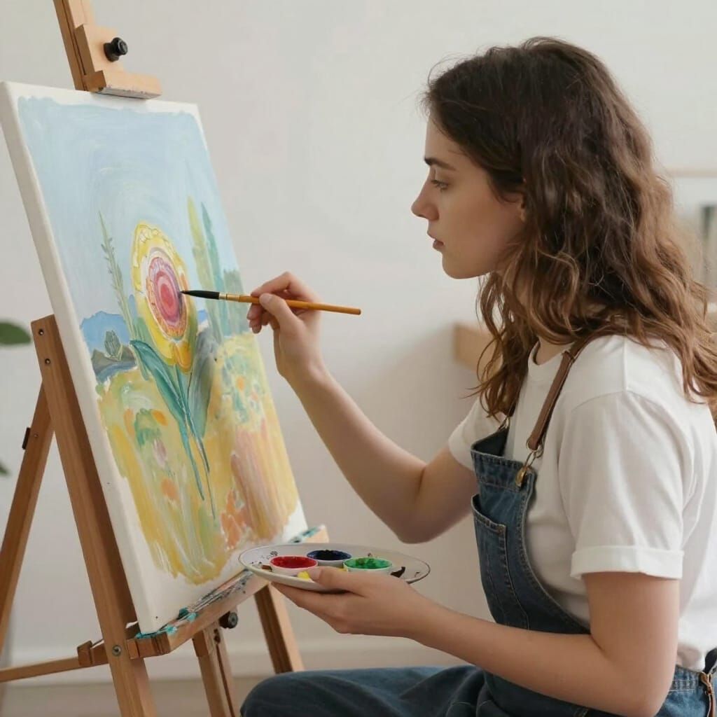 Woman Artist Creates Masterpiece Painting