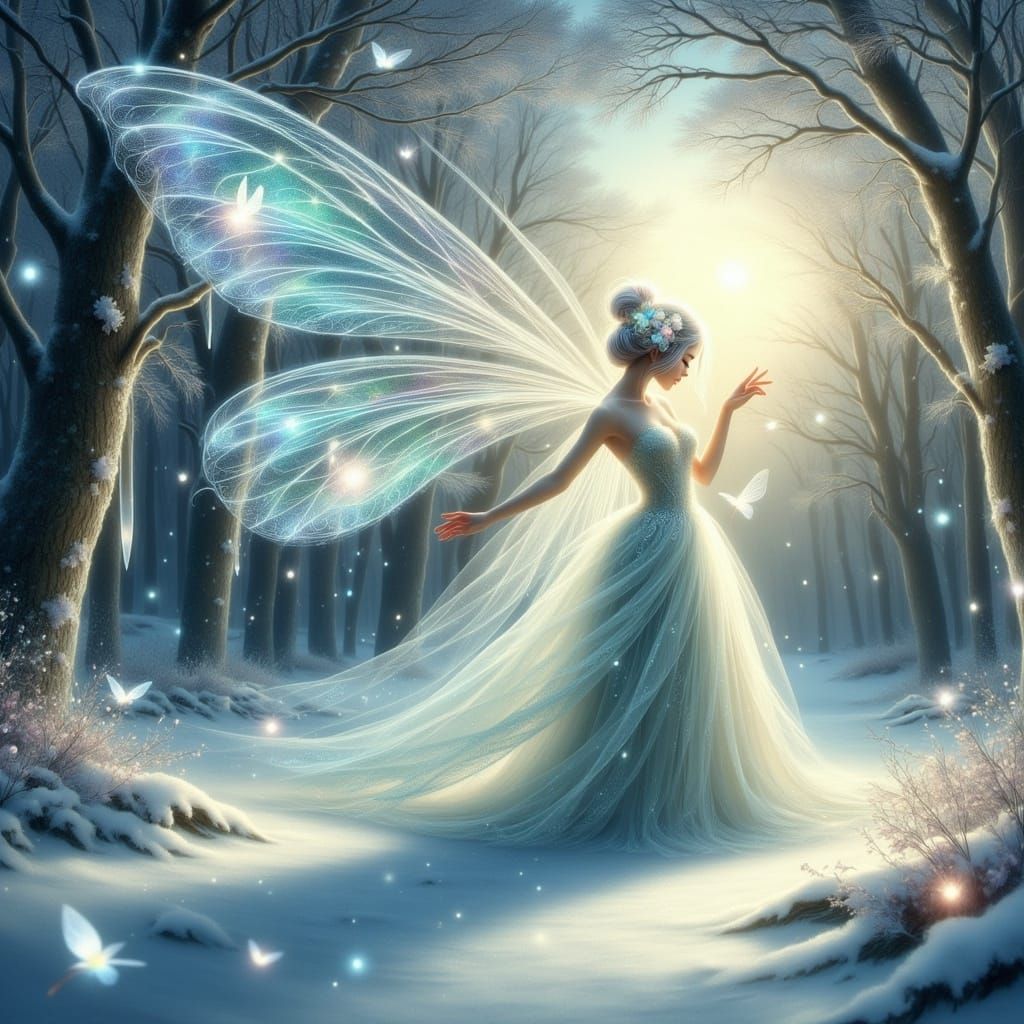 Winter Fairy in Dreamy Arthur Rackham Style