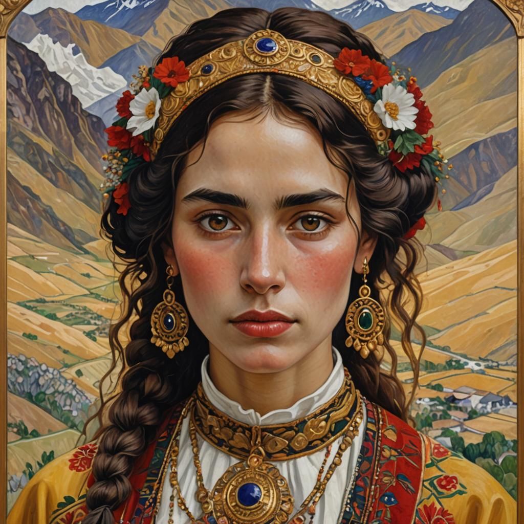 Chilean Woman Portrait in Klimt-Inspired Oil Painting