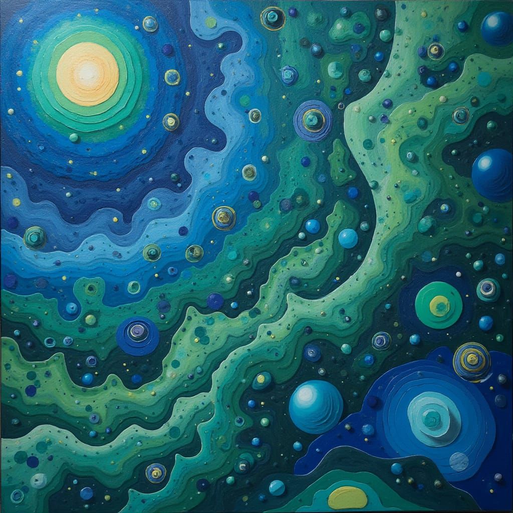 Geometric Abstract Art in Blue and Green Hues