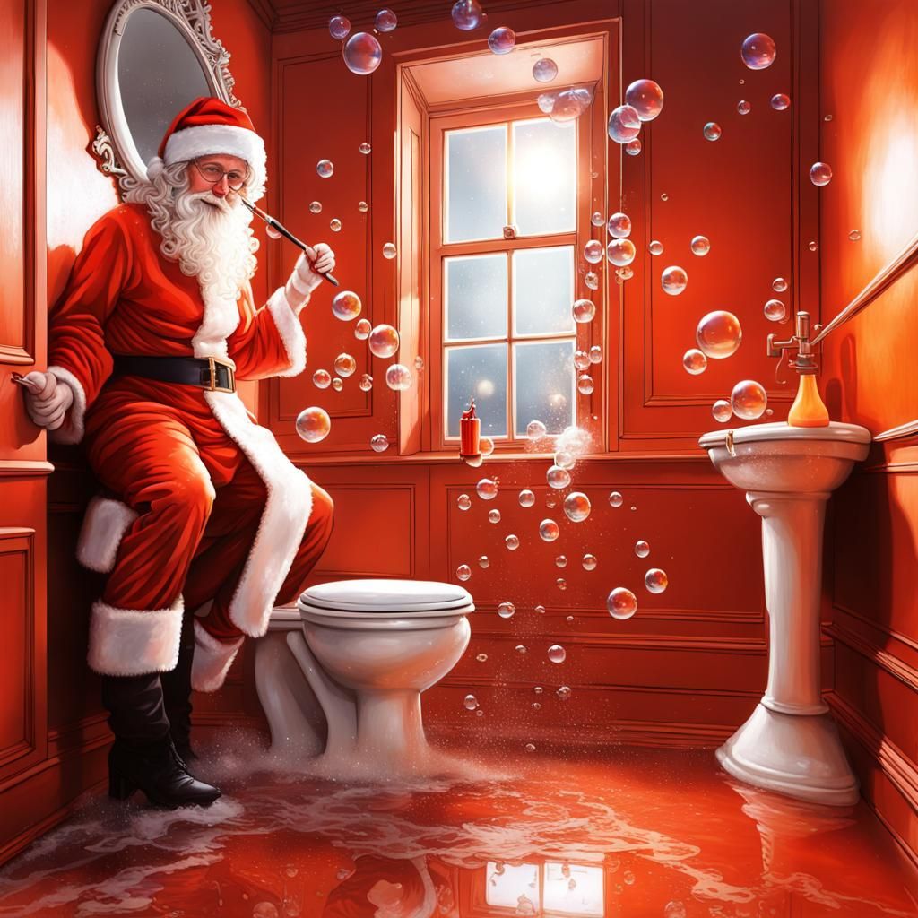 Hyperrealistic Santa Claus Cleans Toilet in London House