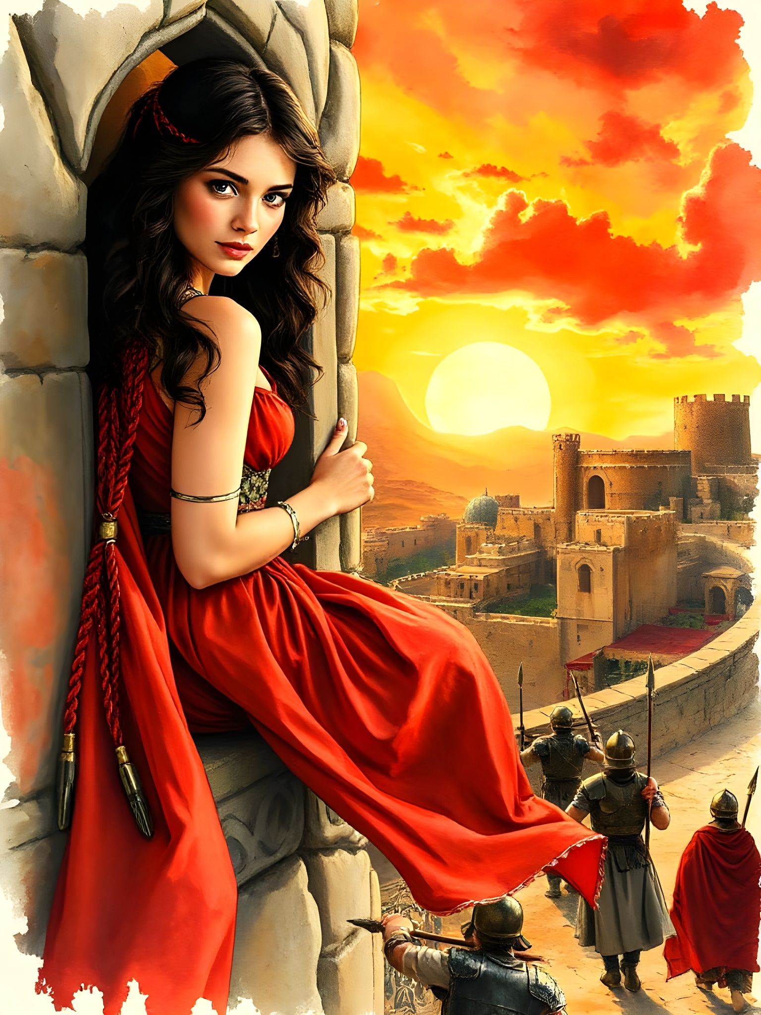 Mystical Rahab in Jericho as Watercolor Painting