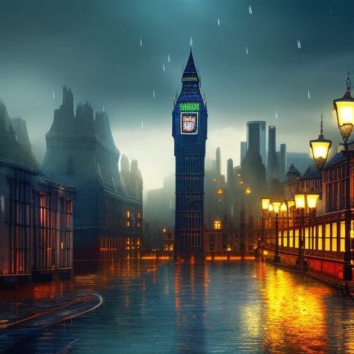 Rainy Night in Old London Town: Fantasy Concept Art