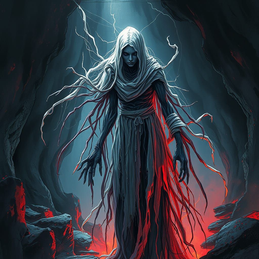 Ethereal Wraith in Dark, Mystical Cave