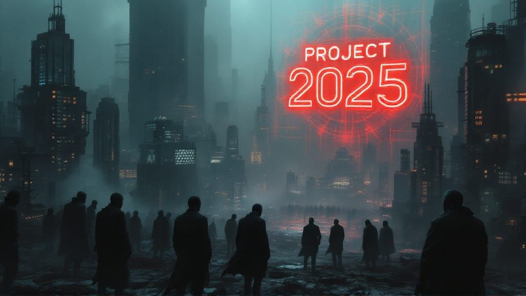 Dystopian Metropolis: Project 2025 in Dark Cinematic Style