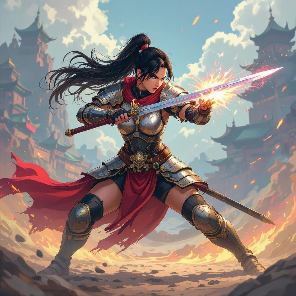 Dragon Ball Z Inspired Warrior in Vibrant Fantasy Realm