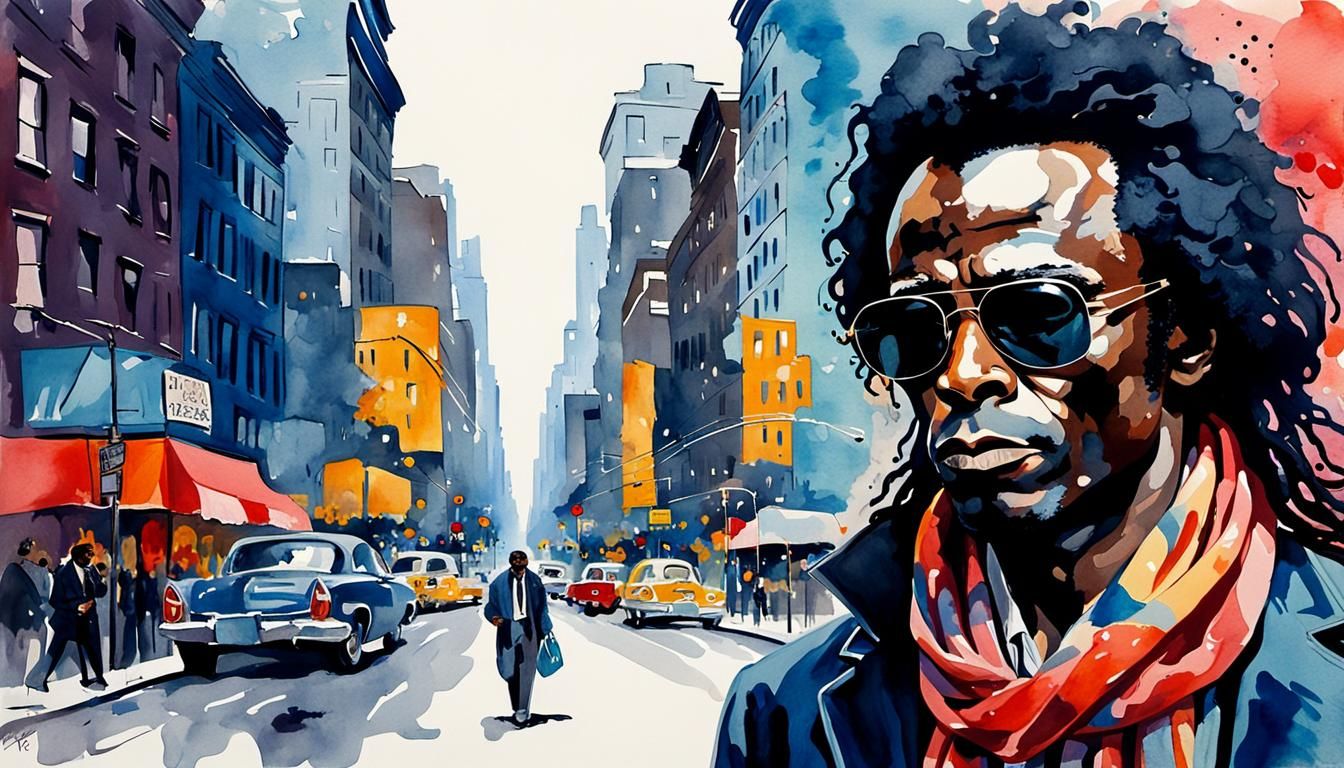 Miles Davis Portrait in Watercolor Pop Art Style