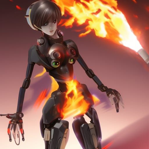 Anime Style Robot with Flamethrower