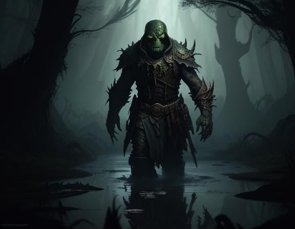 Bullywug in Swamp: Dark Fantasy Concept Art