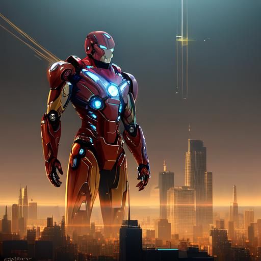 Iron Man and Spider-Man in Sci-Fi Metropolis
