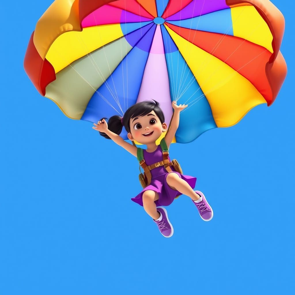 Girl with Parachute in Vibrant 3D Animation