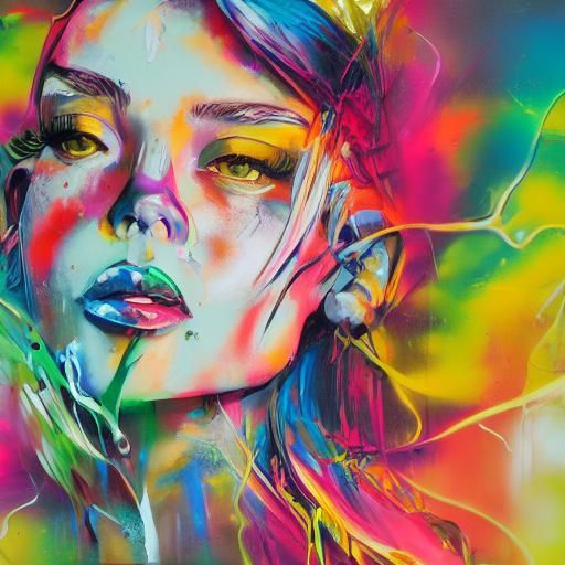 Stunning Woman in Colorful Graffiti Street Art
