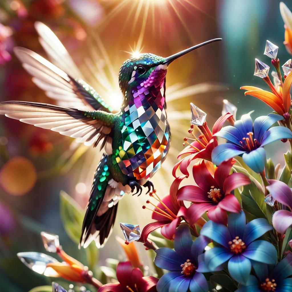 Crystal Hummingbird with Diamond Details in Sunlight