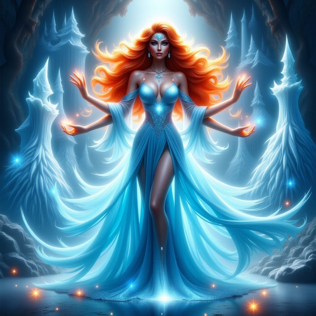 Ethereal Goddess in Radiant Blue Gown