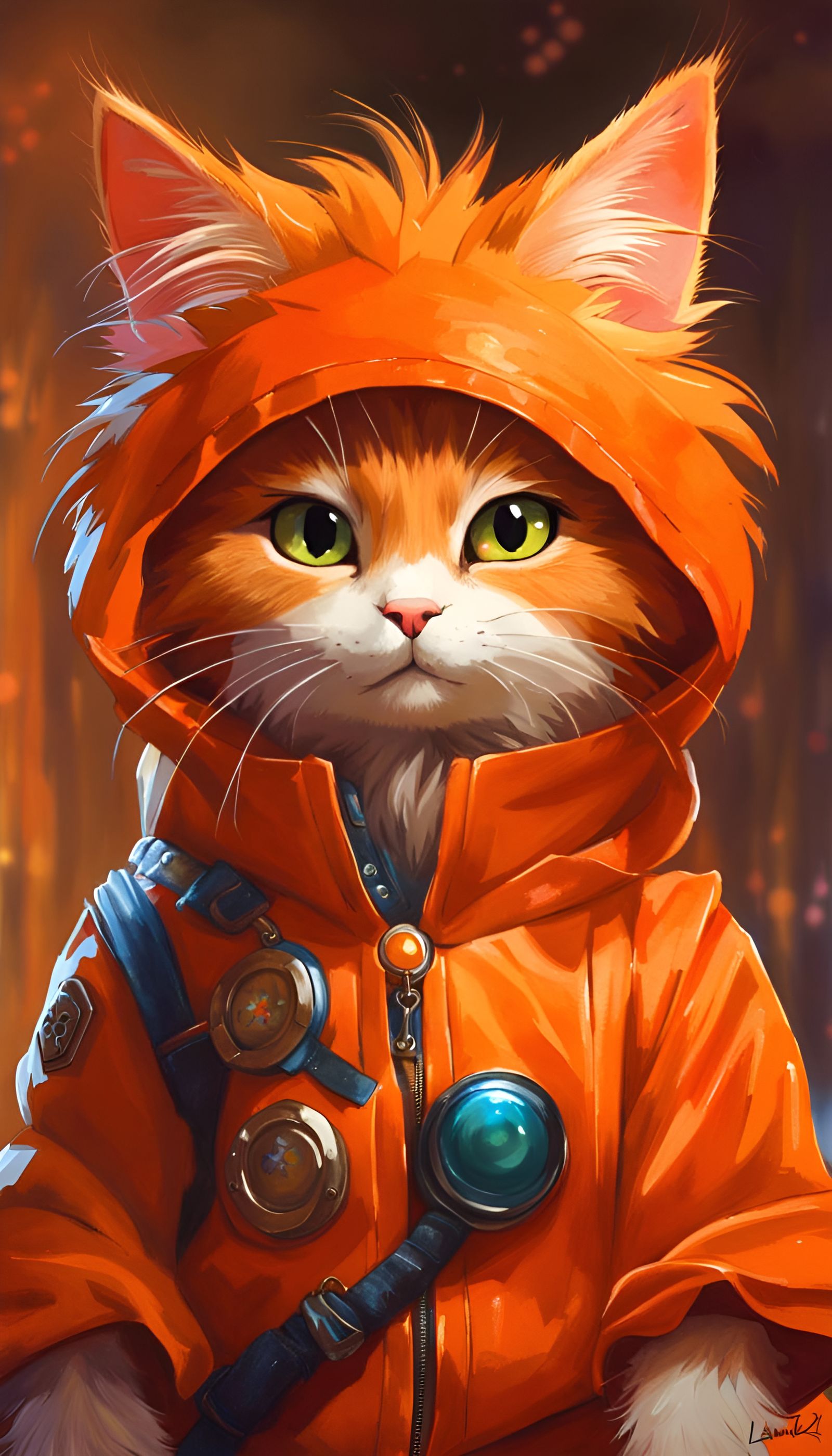 Dragonball Cat in Orange Outfit, Anime Style