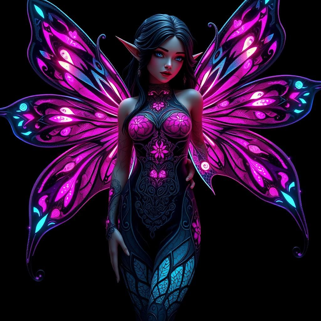 Enameled Glass Gothic Fairy with Bioluminescent Tattoos