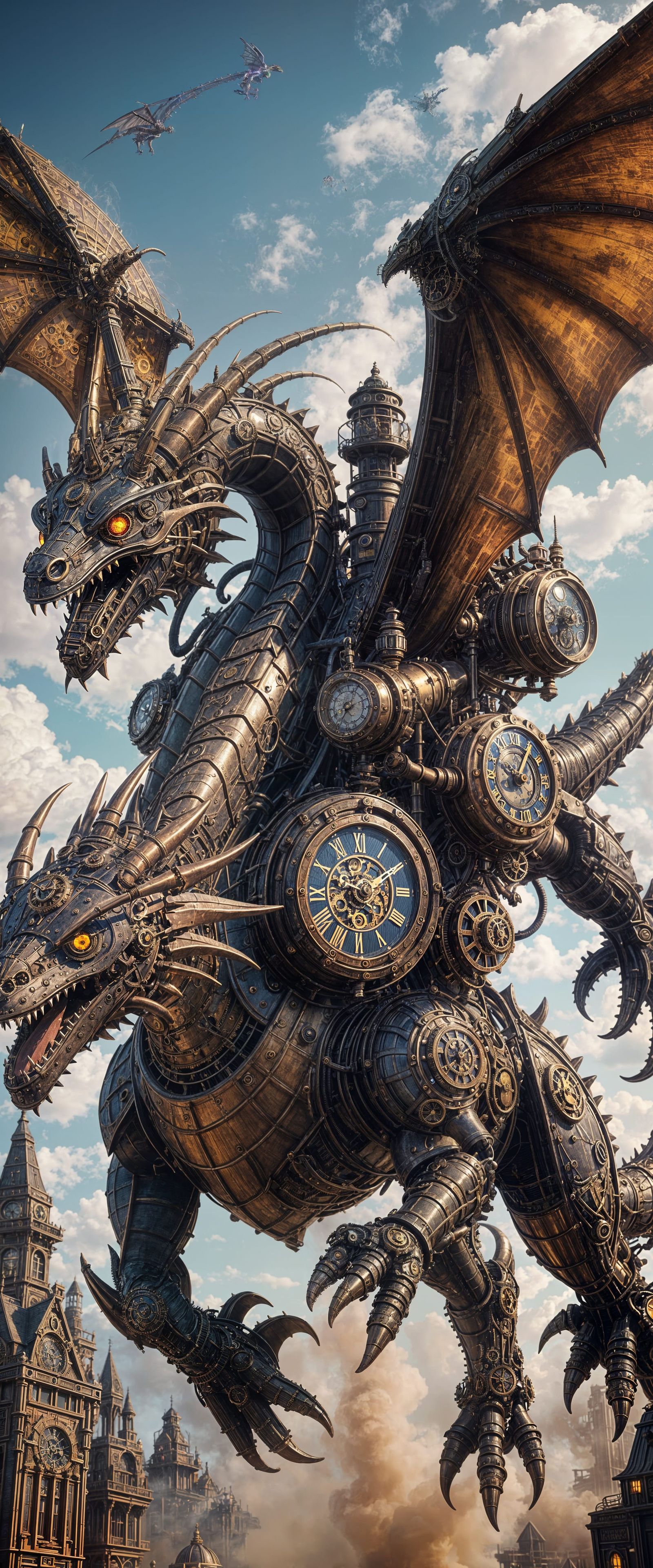 Massive Steampunk Dragon Spewing Mist