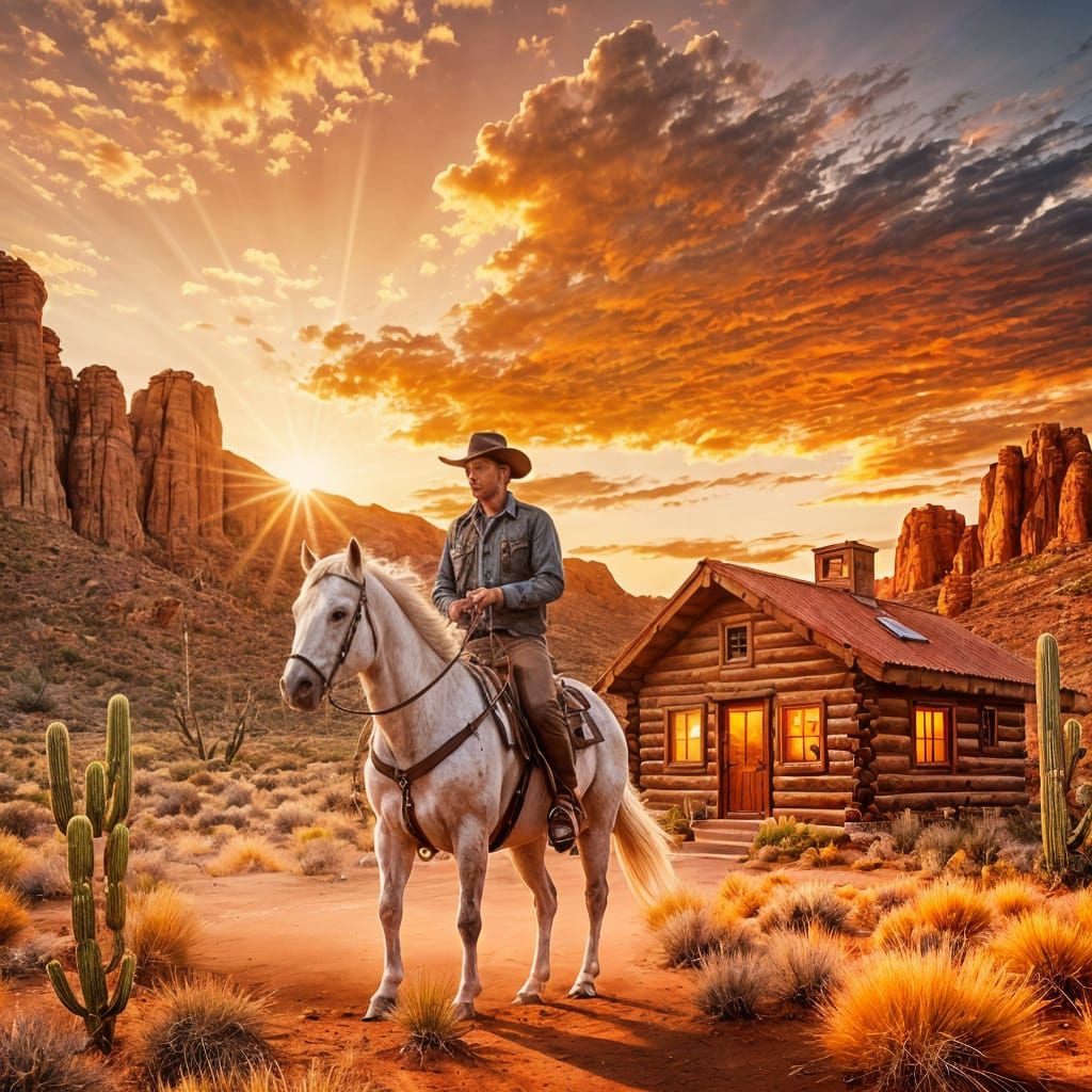 Majestic Desert Sunset Over Red Rock Formations