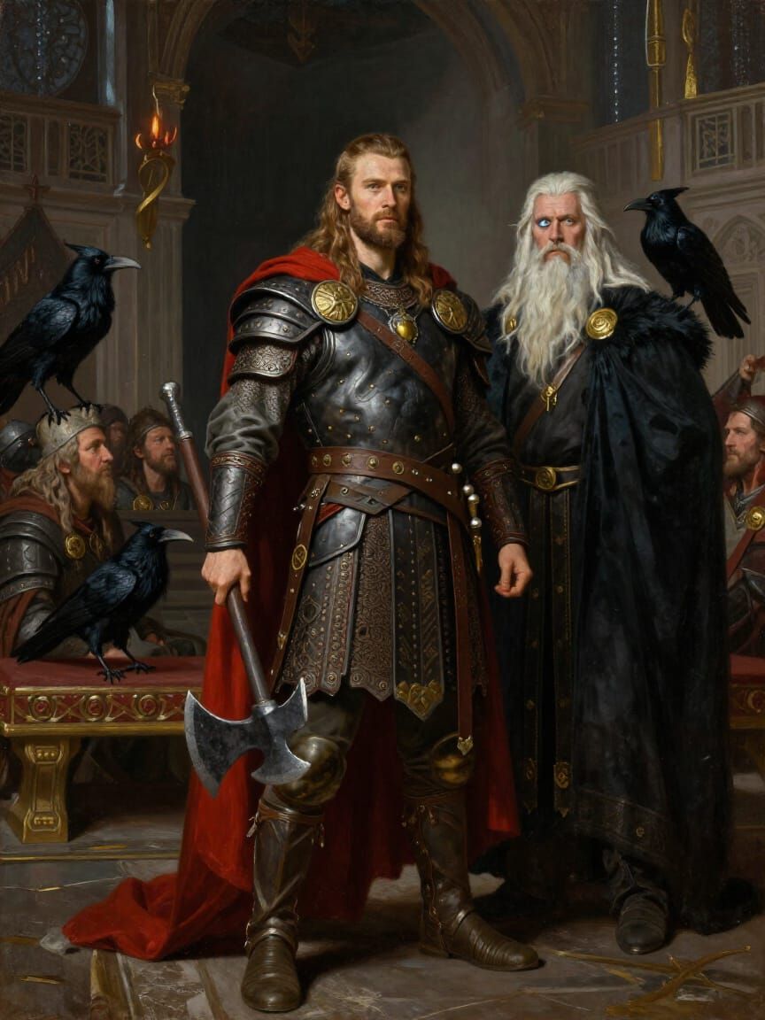 Ragnar Lodbrok in Valhalla Oil Painting with Odin