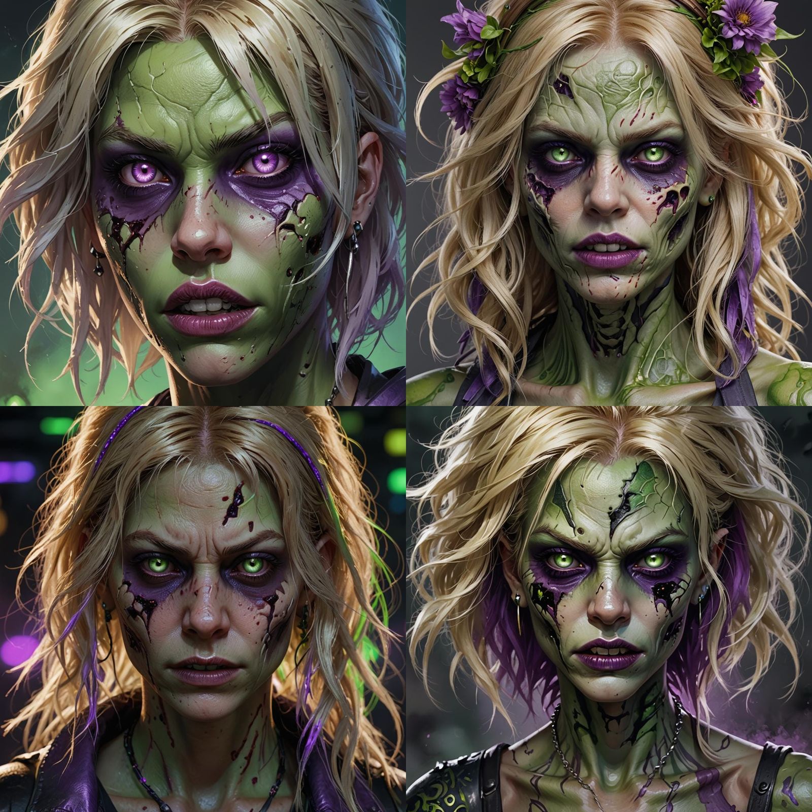 Zombie Portrait with Piercings, Detailed Digital Art