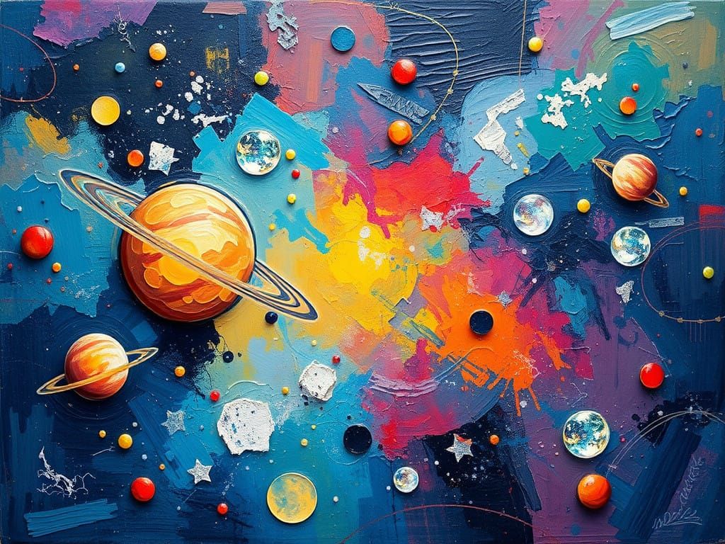 Cosmic Impasto Oil Paintings of Planets in Space