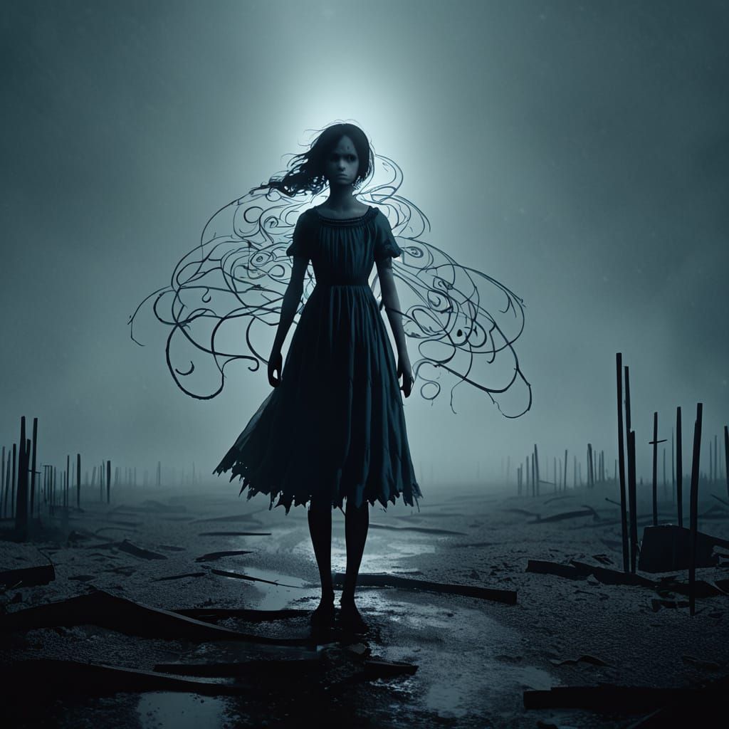 Ethereal Figure Emerges from the Mist in a Surrealist Landsc...