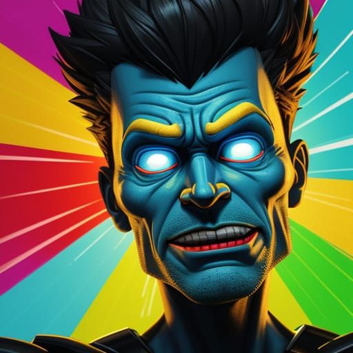 Digital cartoon illustration. Medium shot. Cartoon character hesitating before pressing a button labeled DO NOT TOUCH. W...