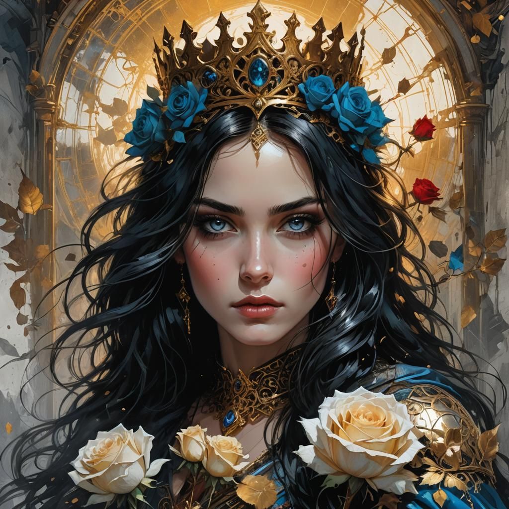 High Gothic Princess with Golden Sunlight, Gouache Style