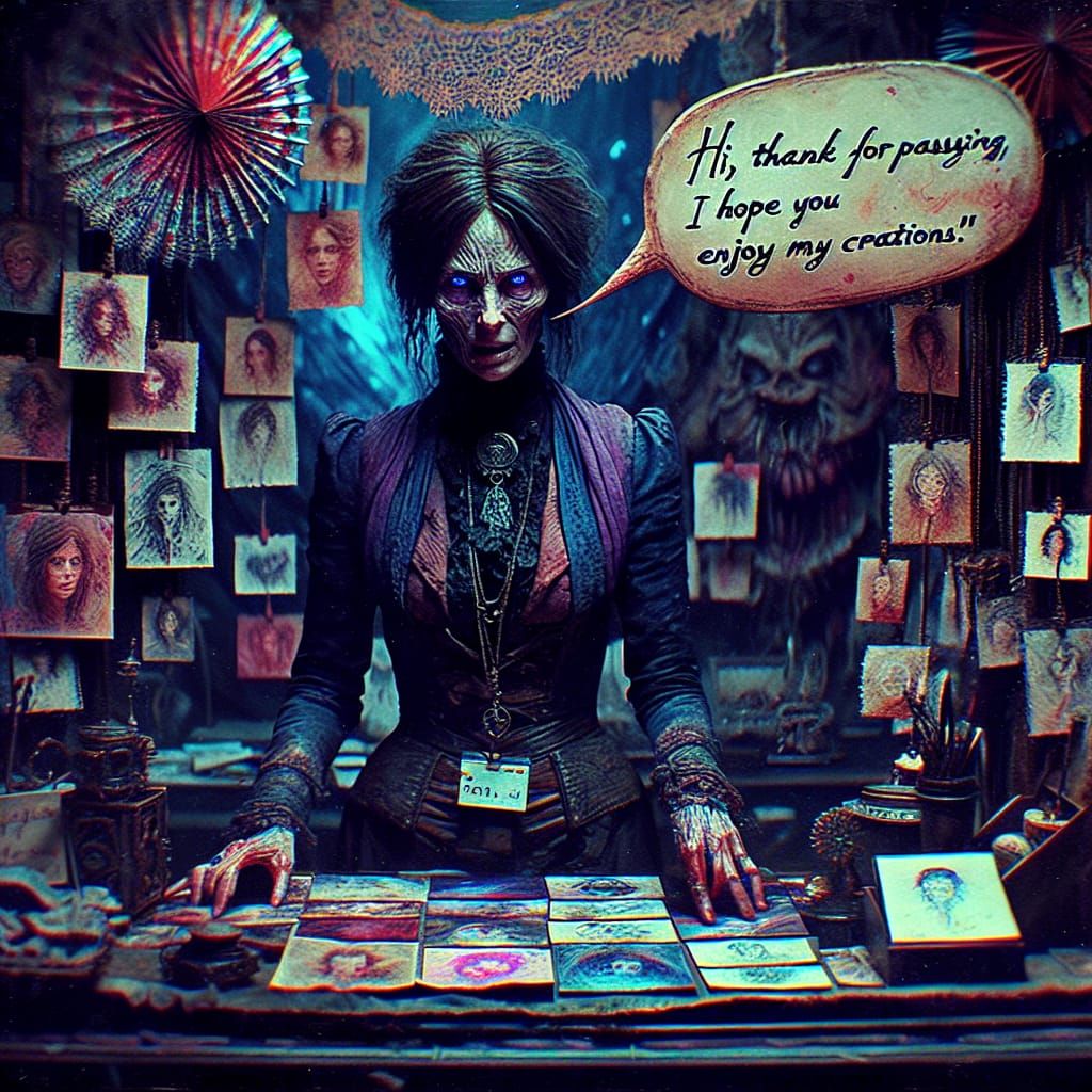 Woman's Paper Art Shop in Dark Analog Style