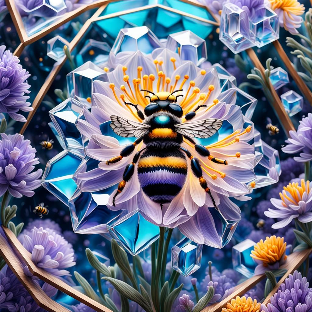 Crystalline Hexagonals with Lavender Bees, lorasds