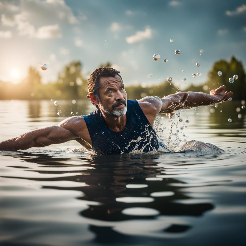 Man Floating on Water in Natural Light