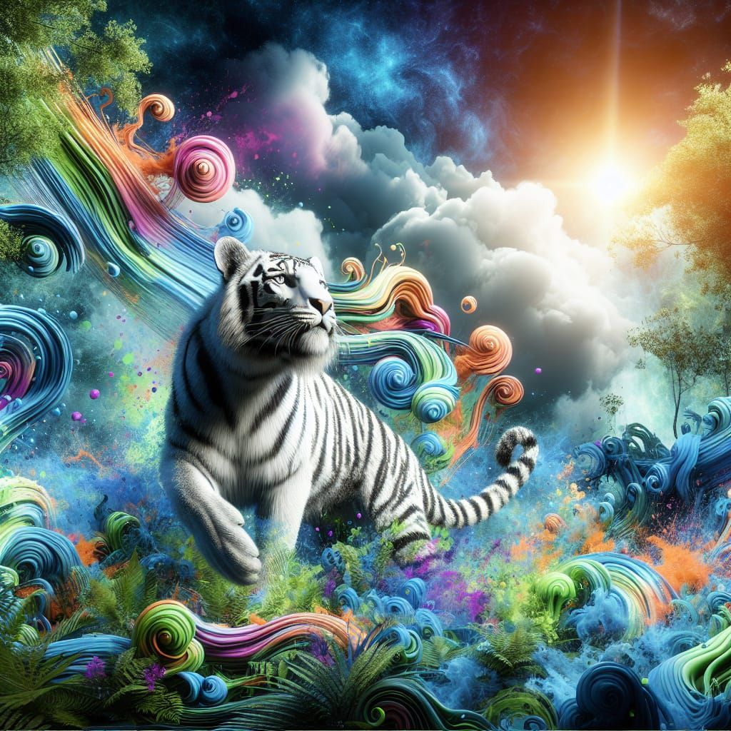 Vibrant Neon Jungle Tiger in 3D Digital Art