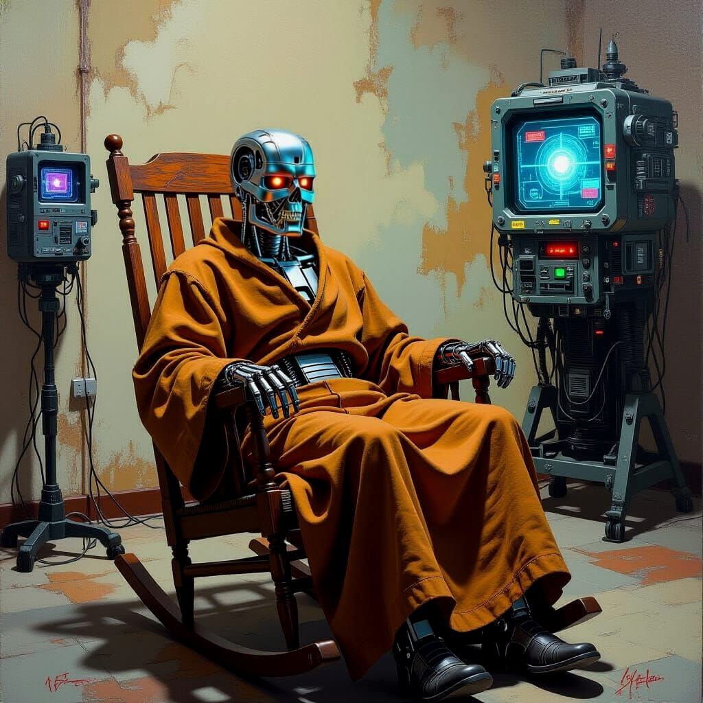 Terminator Robot Relaxing in Spacecore Style