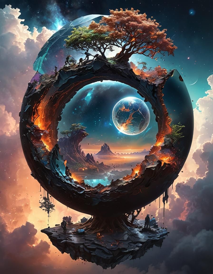 Broken Planet in Galaxy: Surrealist Space Art