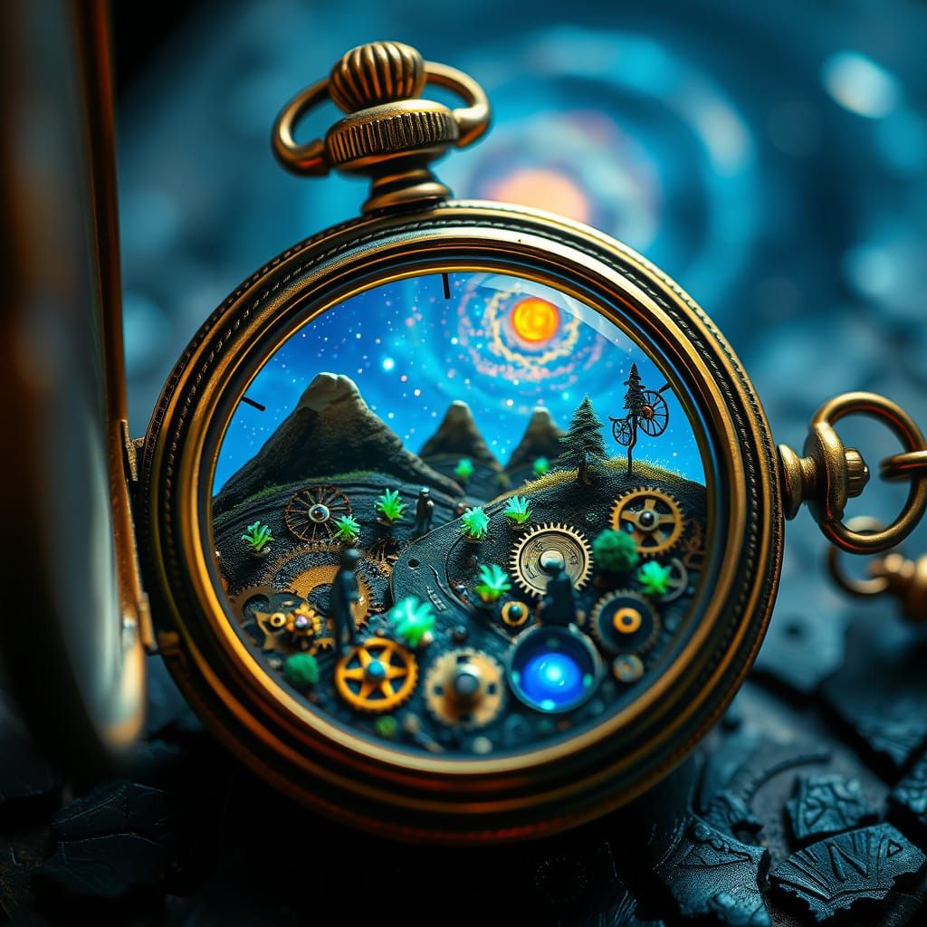 Miniature Steampunk World Inside Antique Pocket Watch