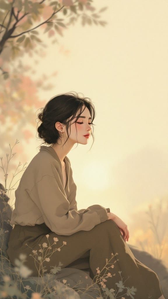 Contemplative Young Woman in Serene Nature