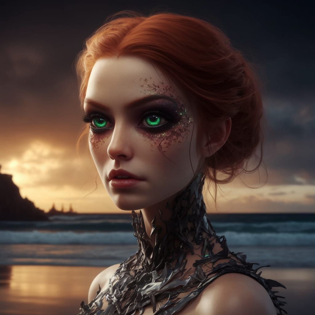 Ethereal Beach Goddess in Dark Fantasy Style