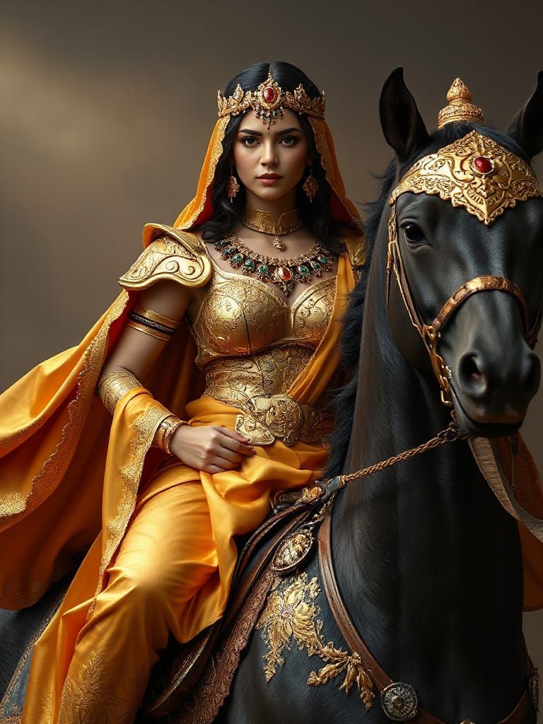Arabian Warrior Princess on Black Stallion