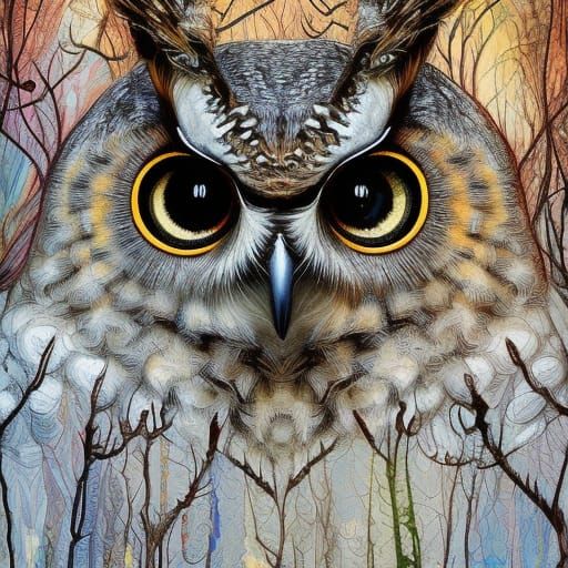Intricate Owl Portrait in Hyperdetailed Digital Art