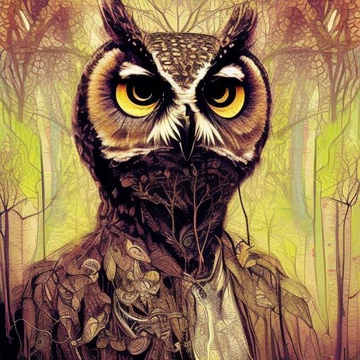 Detailed Owl Portrait in Digital Art Style