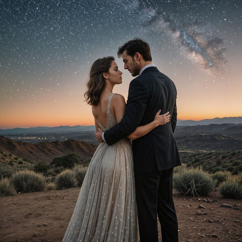 Stunning Couple Embracing the Night Sky in Cinema-Style